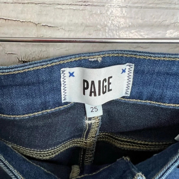 PAIGE Hoxton crop Tristan high rise stretchy skinny jeans blue denim size  25 - Picture 4 of 9